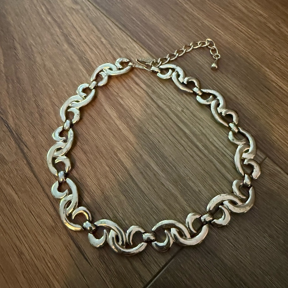 White Gold Tone Monet Double Chain Choker Necklace Vintage 12”